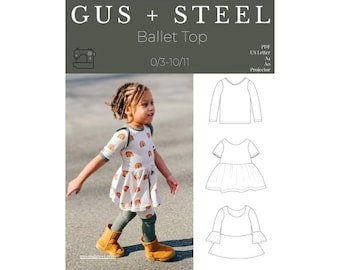 Kinderen Flutter Sleeve Verzameld Peplum Twirl Ballet Top PDF Naaipatroon - Patroon #151