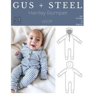 Baby Henley Long Sleeve Romper PDF Sewing Pattern - Pattern #137