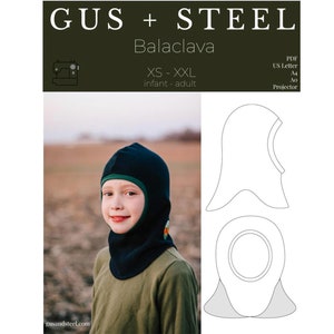 Op de afbeelding: Een zwarte en groene balaclava die door een kind wordt gedragen. De balaclava is een soort hoofdbedekking die het hoofd en de nek bedekt, waardoor alleen het gezicht zichtbaar blijft. Het patroon is voor een balaclava die gemaakt kan worden in de maten XS tot XXL, voor baby's tot volwassenen. Het patroon is beschikbaar als PDF-download.