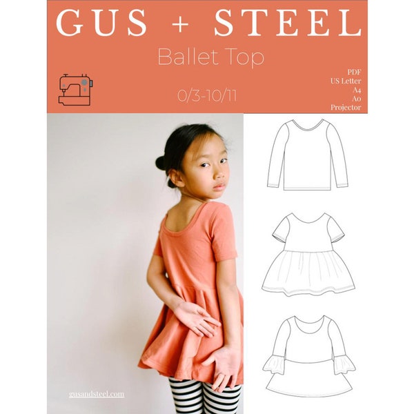 Kids Twirl Ballet Peplum Top PDF Sewing Pattern - Pattern #151