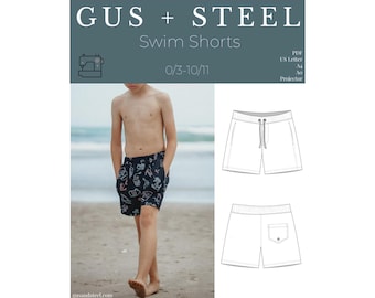 Kids Swim and Woven Shorts with Pockets PDF Sewing Pattern - Pattern #104