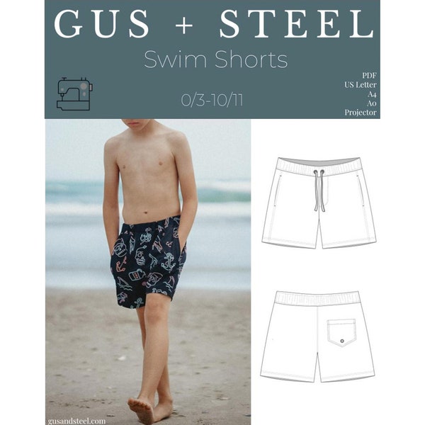 Kids Swim and Woven Shorts with Pockets PDF Sewing Pattern - Pattern #104