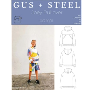 Può includere: Un cartamodello per un pullover con cappuccio per bambini, taglie 0/3-10/11. Il cartamodello è disponibile in formato PDF e può essere stampato su carta US Letter, A4, A0 o per proiettore.