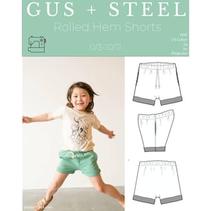 Rolled Hem Kids Shorts PDF Sewing Pattern - Pattern #115