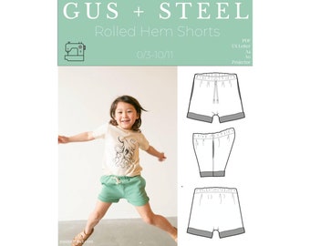 Rolled Hem Kids Shorts PDF Sewing Pattern - Pattern #115