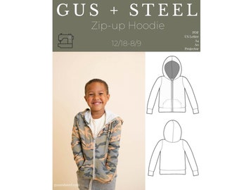 Kids Zip-Up Hoodie with Kangaroo Pocket PDF Sewing Pattern - Pattern #107