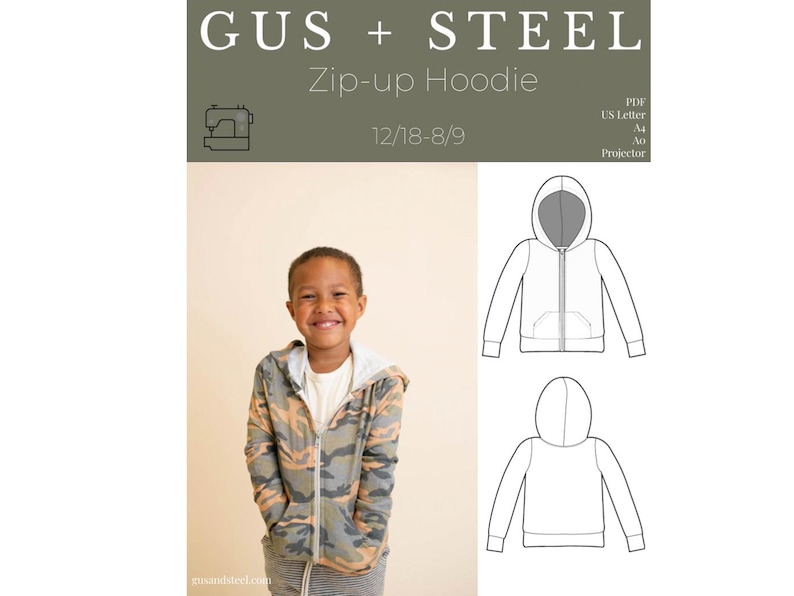 Kids Zip-Up Hoodie with Kangaroo Pocket PDF Sewing Pattern - Pattern #107 image 1