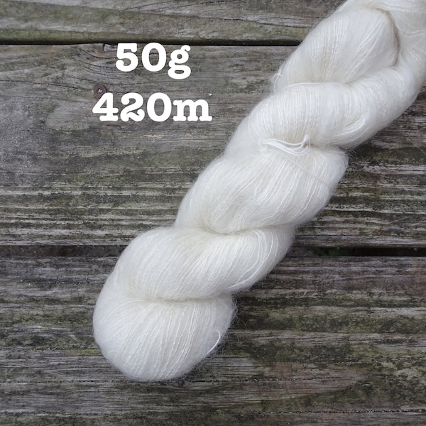 Fine Kid Mohair Silk, Lace Fingering, 50g 420m, natural Undyed Yarn, cream colour, KidMohairSilk000, untitledyarn