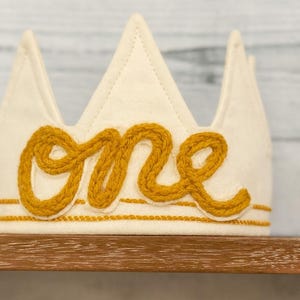 Mustard Yellow First Trip Around the Sun Birthday Crown, Gold One Birthday Crown, Handmade Fabric Birthday Crown 1st Birthday