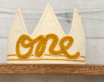 Mustard Yellow First Trip Around the Sun Birthday Crown, Gold One Birthday Crown, Handmade Fabric Birthday Crown 1st Birthday
