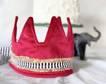 Handmade Circus Birthday Crown for Kids, Velvet Crown with Gold Sequins, Comfortable and Adjustable