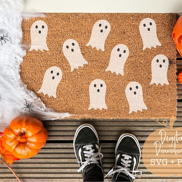 Ghost Halloween doormat, Halloween Doormat, pumpkin, fall decor, Fall Doormat