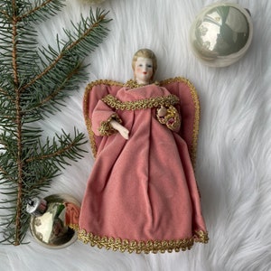 Vintage Christmas Tree Topper | Pink Dusty Rose Angel | Small Tree Topper | Christmas Ornament