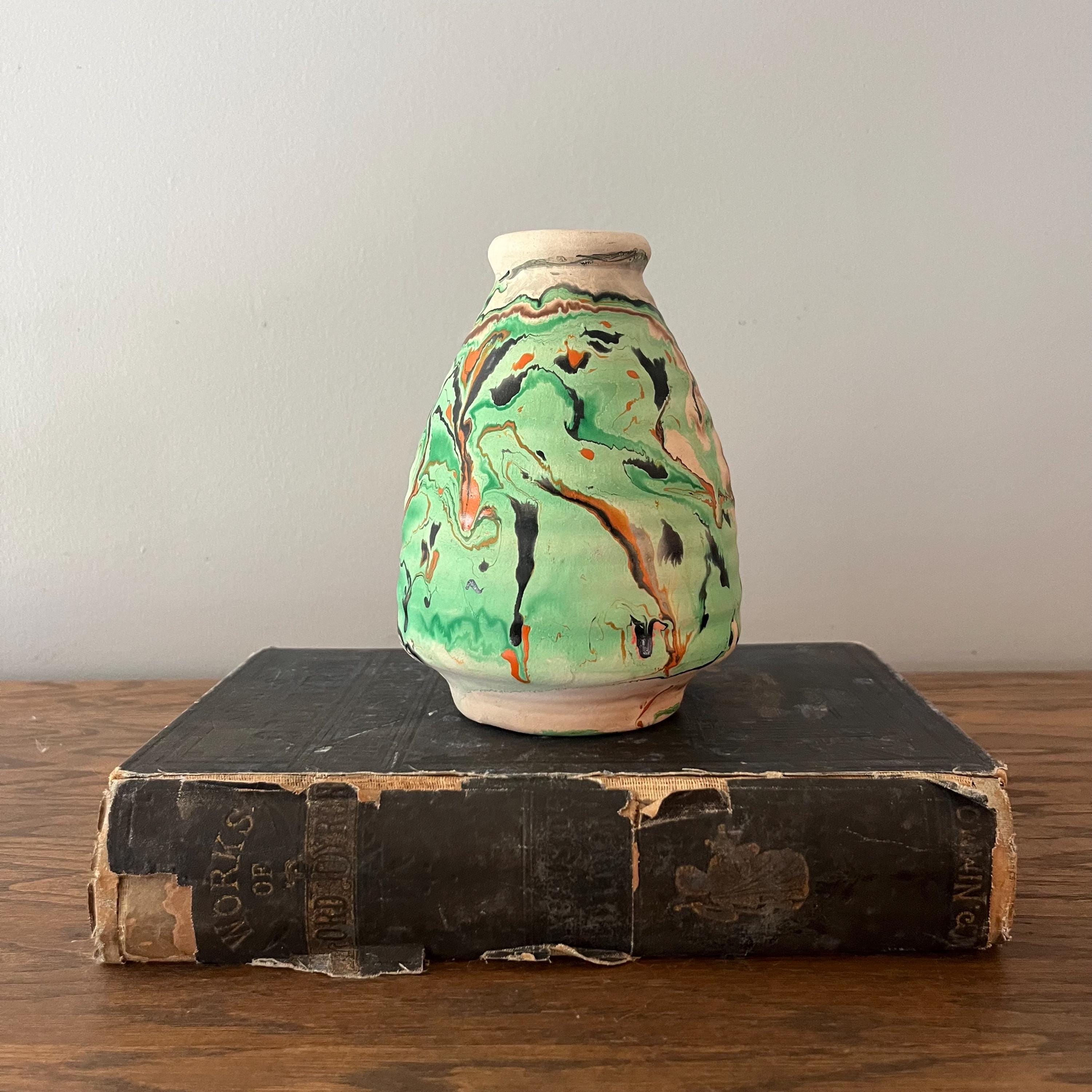 Vintage Nemadji Pottery | Unique Swirls Flower Vase | Made in USA