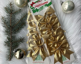 Vintage Christmas Alderbrook Golden Bows | Set of 12 Christmas Tree Gold Bows | Vintage Christmas Decor