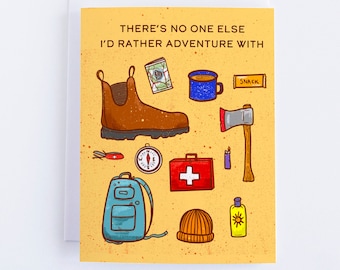Adventure With - Camping Essentials Greeting Card. Love and Friendship Card. Stationery. Anniversary Card. Camp. Hiking. Camping.