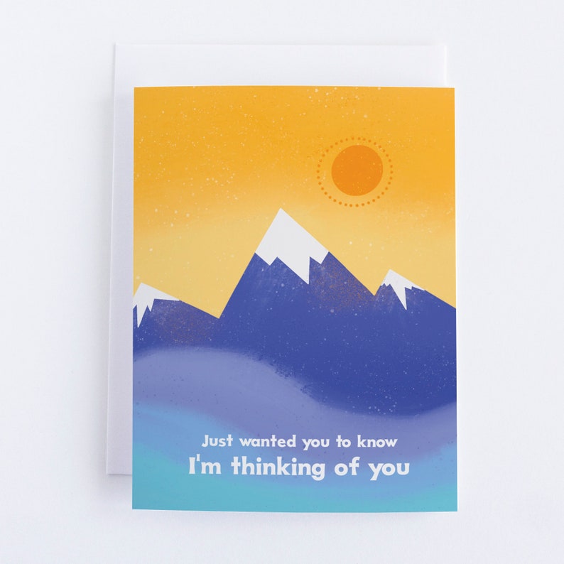 Paper Watercolor Mountain Thinking Of You Blank Inside Greeting Card ...