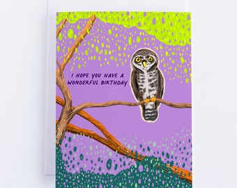 Owl in a Tree Happy Birthday Greeting Card. Nature Birthday Card. Forest Art. Animal Art. Gifts for Her. Gifts for Him. Kids Birthday.