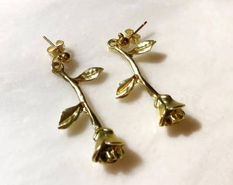 Gold Rose Flower Gold Stud Earrings Rose Flower Charm