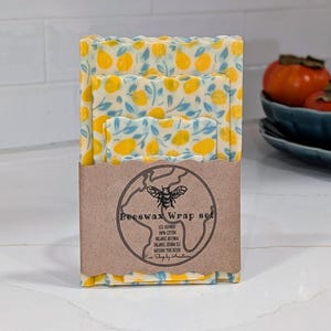 4 Beeswax food wraps set, bowl cover, 100% cotton, organic wax, USA handmade, eco-friendly, plastic-free gift under 20