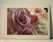 Mother's Day Card, Blank Inside, Pink and Purple Roses, Pink Card Stock