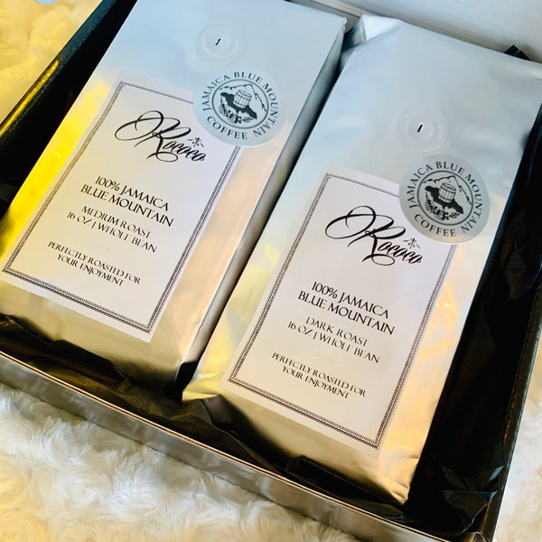 1 lb Dark Roast Whole Bean & 1 lb Whole Bean Medium Roast Jamaica Blue Mountain Gift Set - The Perfect Gift For Any Fine Coffee Connoisseur!