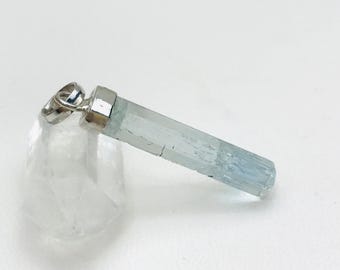 Handmade Aquamarine Crystal Pendant Necklace: Sterling Silver, March Birthstone