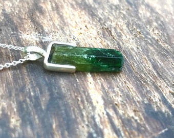 Bicolor Tourmaline Pendant: Raw Crystal, Sterling Silver Necklace