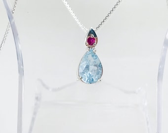 Waterdrop Aquamarine Pendant Necklace: Sterling Silver, March Birthstone