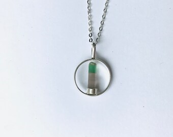 Bicolor Tourmaline Pendant: Raw Crystal Sterling Silver Necklace