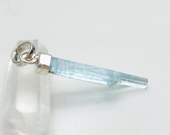 Light Blue Aquamarine Crystal Pendant - Sterling Silver, March Birthstone