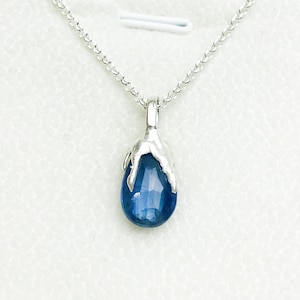 Sterling Silver Kyanite Pendant Necklace - Teardrop December Birthstone