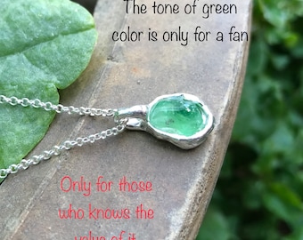 Sterling Silver Green Tourmaline Crystal Necklace - Raw Gemstone Pendant