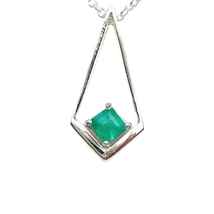 Green emerald pendant necklace- silver emerald - silver necklace emerald - natural emerald - raw emerald necklace- May brithstone