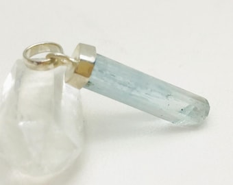 Light Blue Aquamarine Crystal Pendant – Sterling Silver March Birthstone