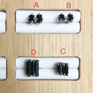 Black tourmaline studs earrings - black stone studs-  push back earrings - sterling silver- September stone- gift for her