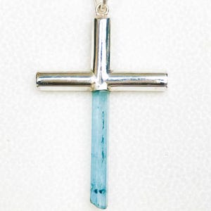 Cross pendant- catholic jewelry- aquamarine pendant