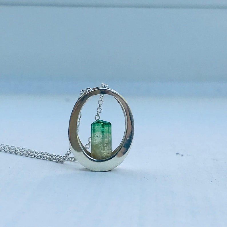 Bicolor Tourmaline Pendant Necklace: Sterling Silver, Vietnamese Jewelry image 2