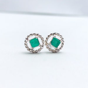 Emerald Sterling Silver Stud Earrings: May Birthstone Gift