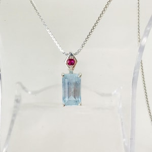 Rectangle Aquamarine Pendant Necklace: Sterling Silver, March Birthstone