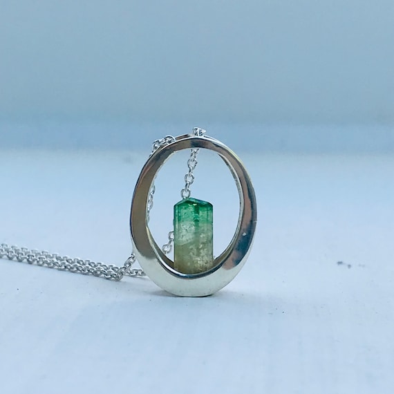 Bicolor Tourmaline Pendant Necklace: Sterling Silver, Vietnamese Jewelry