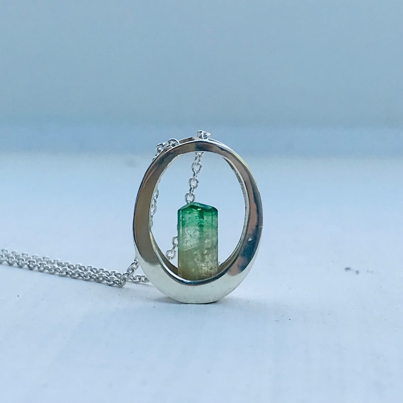 Bicolor Tourmaline Pendant Necklace: Sterling Silver, Vietnamese Jewelry image 1