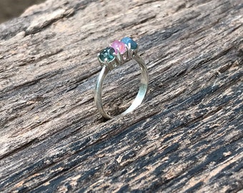 Raw Sapphire Sterling Silver Ring: Vietnam Multi-Stone September Birthstone