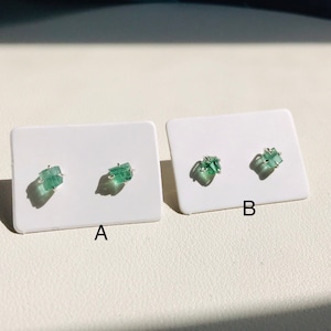 Raw Green Tourmaline Stud Earrings: Sterling Silver Push Backs