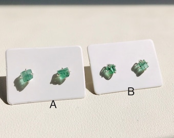 Raw Green Tourmaline Stud Earrings: Sterling Silver Push Backs