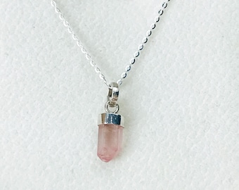 Raw Pink Tourmaline Pendant: Sterling Silver Crystal Necklace