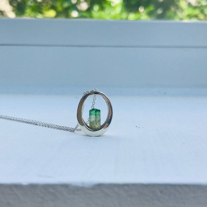 Bicolor Tourmaline Pendant Necklace: Sterling Silver, Vietnamese Jewelry image 3