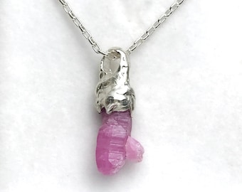 Raw Ruby Crystal Pendant: Handmade Sterling Silver July Birthstone