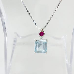 Rectangle Aquamarine Pendant Necklace: Sterling Silver, March Birthstone