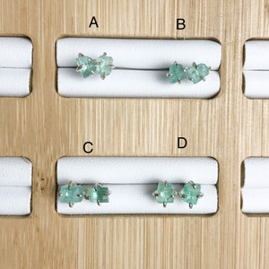 Raw Emerald Stud Earrings: Sterling Silver May Birthstone